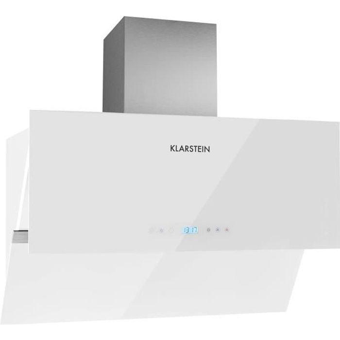 Klarstein Aurea VII - Hotte aspirante design moderne épuré avec panneau tactile et télécommande (90cm, 550m³-h, timer) - verre blanc