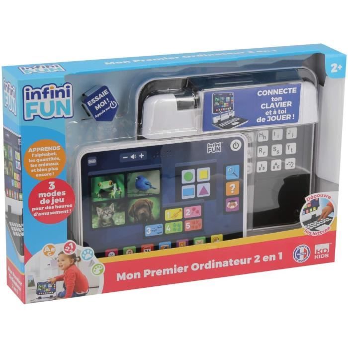 Infinifun, mon premier ordinateur 2 en 1, jouet électronique éducatif, jouet d'imitation et premier âge, animaux, chiffres, alphabet