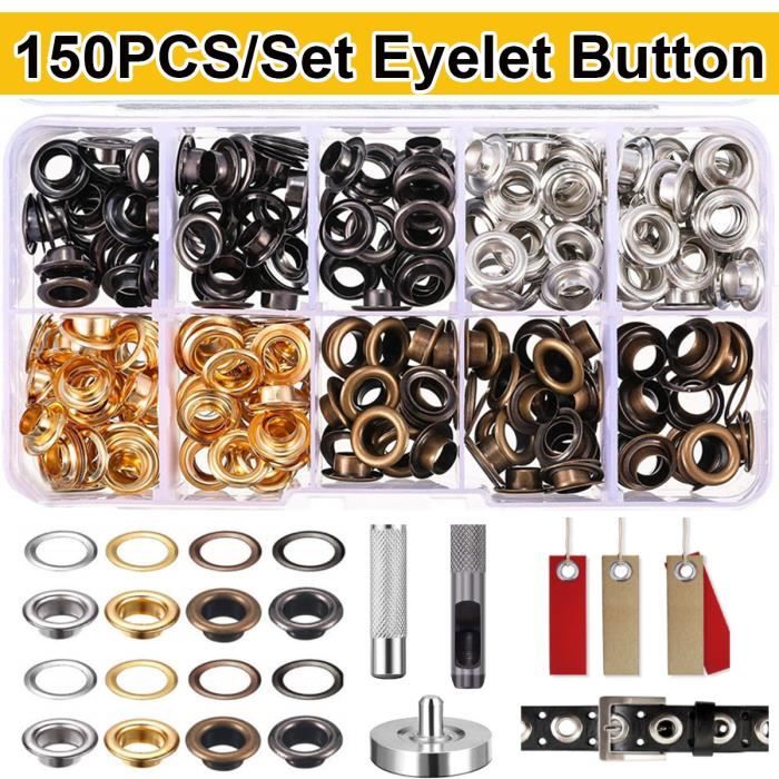 150PCS Boîte DIY Bouton Pression Boucle œillet en métal avec Outil Vêtements Bagages Accessoires