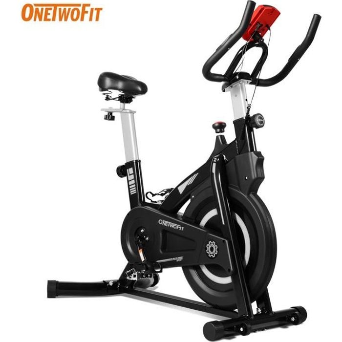 OneTwoFit Vélo d'appartement Vélo biking intérieur avec Écran LCD,Roue d’inertie 6kg Noir et Blanc OT212BW