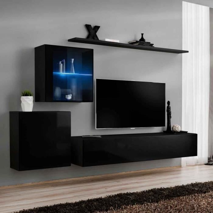 Meuble Tv Mural Design -switch Xv- 250cm Noir - Paris Prix