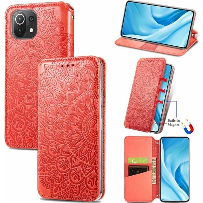 Coque Pour Xiaomi Mi 11 Lite 5G /4G / NE, Rabat Portefeuille Cuir Etui, Magnétique Housse, Porte Cartes Support Cover, Antichoc Case