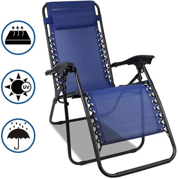 Sotech Transat de Plage Pliable,Bain de Soleil,vec Coussin,Résistant à l'eau et aux UV,Charge Maximale 100 Kg,165x112x65cm,Bleu