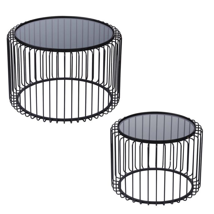 Set de 2 tables basses rondes métal noir et verre - Table Passion Noir