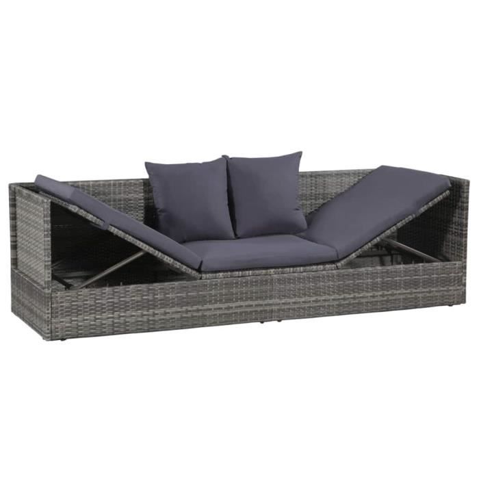 Canapé de Jardin d'extérieur en Résine Tressée 200 x 60 x 58 cm Gris