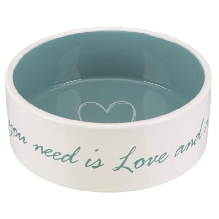 TRIXIE Écuelle céramique Pet's Home - 0,8 L - Ø 16 cm - Crème et bleu clair - Pour chien