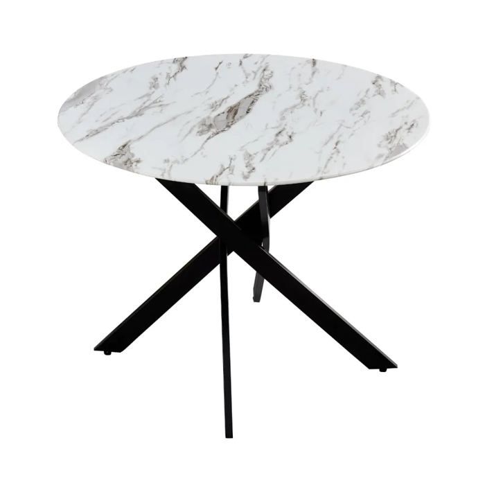 Table a manger ronde JESSICA en MARBRE BLANC pieds Métal noir XXL 120 ...