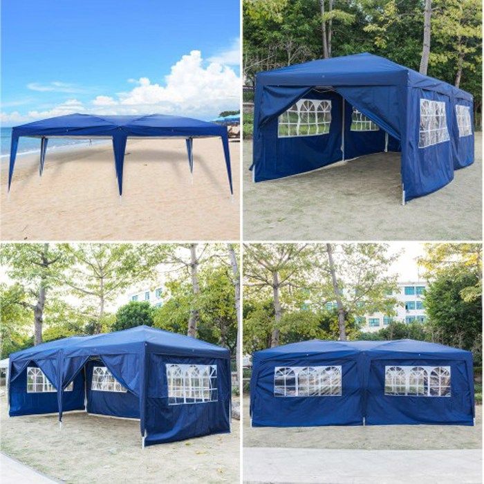 Tonnelle de jardin, tente de camping, 3*6m, imperméable, Tissu Oxford, bleu