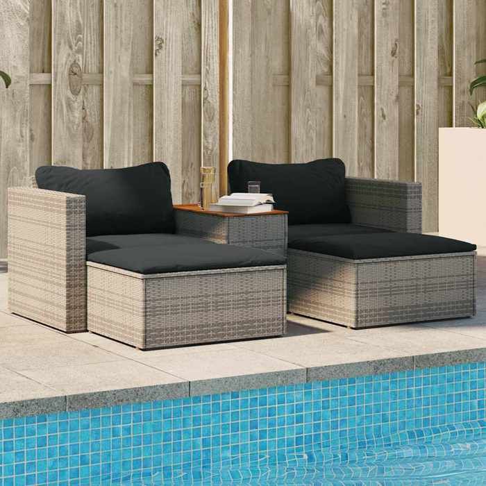 vidaXL Salon de Jardin avec Coussins 5 pcs Canapés avec Repose-pied Ensemble de Meubles Terrasse Patio Gris Résine 365726