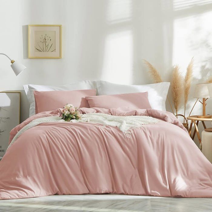 Parure De Lit 2 Personnes Narciso Microfibre Bicolore - 4 Pièces : Drap Housse 170x190+25, Drap Plat 230x270, 2 Taies 50x80