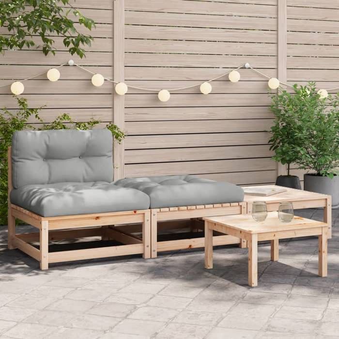 VIDAXL Canapé de jardin Bois de pin sans accoudoirs avec repose pieds - vue 2