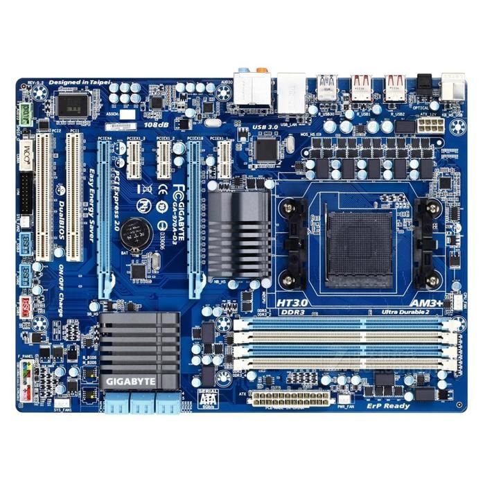 Carte mère GIGABYTE GA-970A-D3 AMD 970 Socket AM3+/AM3 4xDDR3 SDRAM 32GB ATX - Gigabyte