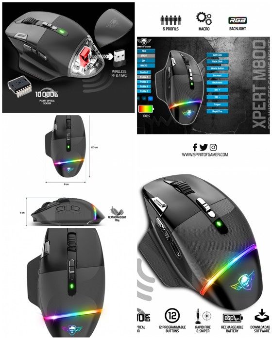 Souris Gaming Sans Fil Spirit Of Gamer Xpert M800 – 10000 DPI, 9 Boutons Programmables - vue 6