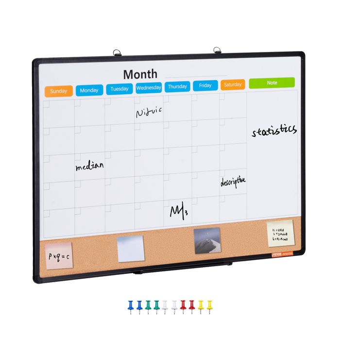 Tableau Combiné Bi-Office 60x40 Cm – Effaçable Magnétique + Liège – Cadre MDF Noir