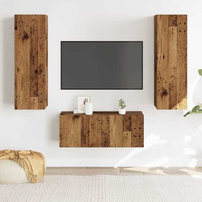 vidaXL Meubles TV muraux 3 pcs vieux bois bois dingénierie banc TV meuble hifi centre de divertissement buffet TV 3328963