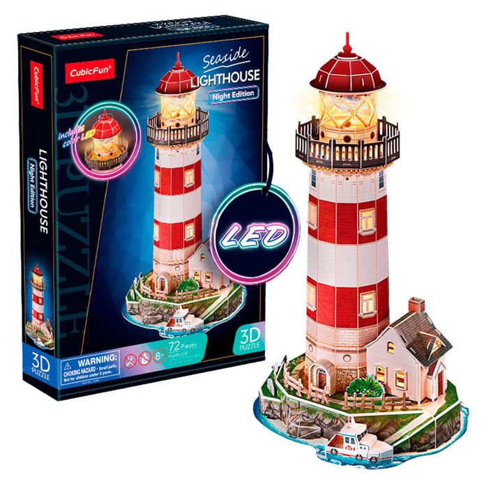 Puzzle 3D - Phare à LED Night Edition - 72 pièces - Facile à assembler - Décoration lumineuse