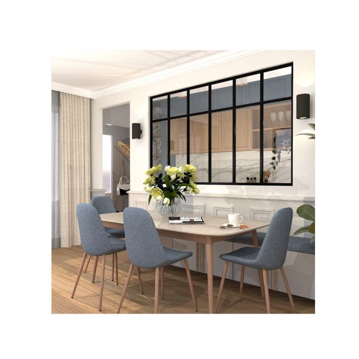 Verrière dintérieur en aluminium - 6 vitrages avec traverses décoratives - Noir - 207 x 123 cm