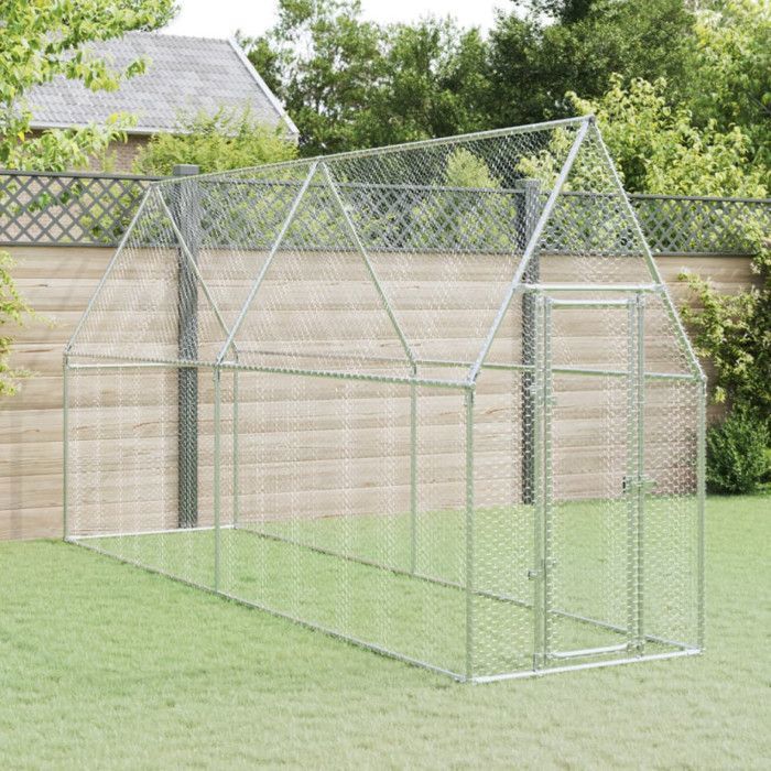 vidaXL Cage pour poules argenté 400x100x190 cm acier galvanisé, poulailler, enclos à poules, poulailler avec enclos, cabane à poules