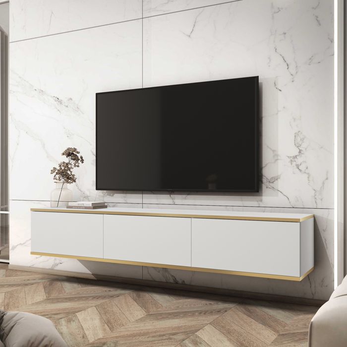 Banff TV175 – meuble TV front lisse blanc / chêne artisan largeur 175 cm hauteur 30 cm profondeur 32 cm Banff TV175 – meuble TV front lisse blanc / chêne artisan largeur 175 cm hauteur 30 cm profondeur 32 cm