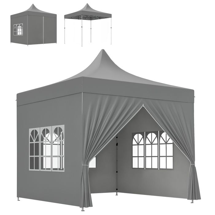 Tonnelle de jardin - Outsunny - pliante 3 x 3 m - 4 parois latérales amovibles 3 fenêtres hauteur réglable sac de transport - gris