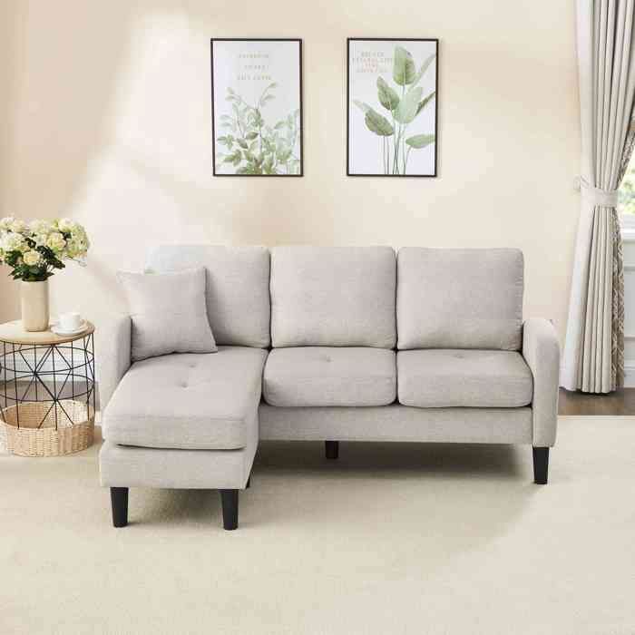 Canapé dangle modulaire 166x118x77 cm Canapé 3 places méridienne salon en lin avec pieds en plastique - beige gris