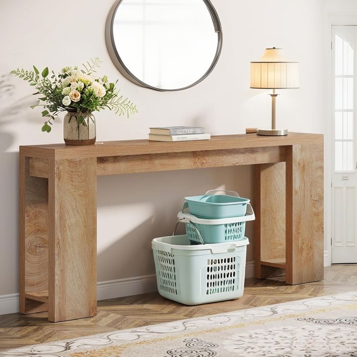 Table console table dentrée 160 x 295 x 85 cm style bois texture grain de bois couleur bois naturel