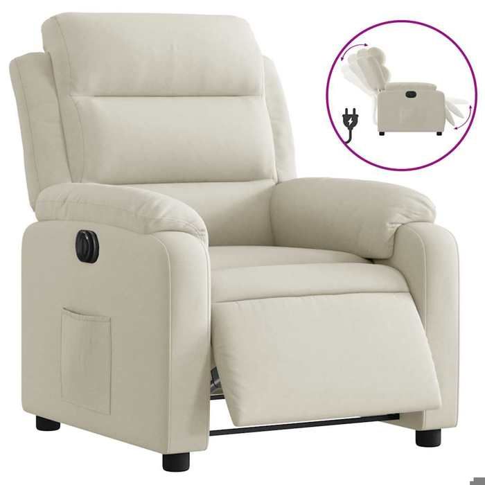 SARA@Fauteuil avec design inclinable électrique Crème Velours - Fauteuil mixe 1 personne HO15668