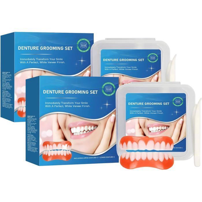 Kit De Prothèse Dentaire Temporaire En Silicone - 2 Prothèses + Gel Adhésif 50g