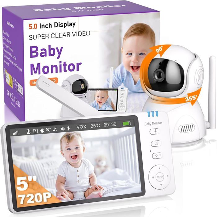 OBVHNUA Babyphone Camera 5 Pouces Babyphones Bebe Video 720P HD Écran ...