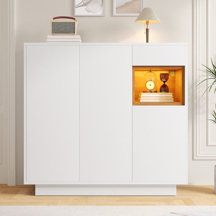 Meuble à chaussures - Éclairage LED - Étagères réglables - Blanc et Naturel