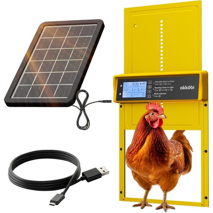Meilleurs prix pour Okkobi Porte Automatique Poulailler Solaire - Écran LCD Télécommande Capteur Lumière & Minuterie - Sécurité Anti-pincement…