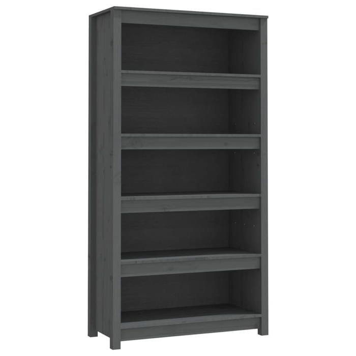 “Rabais Bibliothèque Étagère de Rangement - JILLES - Gris 80x35x154 cm - Bois de pin massif SOLO952033