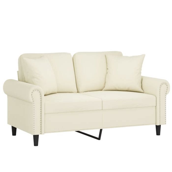 Canapé rembourré 2 places - VIDAXL - Velours - Crème - 152x77x80 cm - Oreillers décoratifs - Moelleux - Cadre robuste