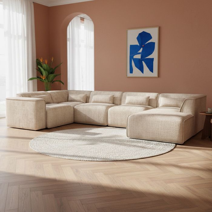 Canapé panoramique fixe NUNA 7 places méridienne droite tissu taupe
