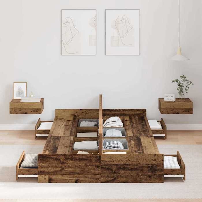 Sarazyj®Lit Coffre - Marron Cadre de lit avec rangement - Bois Ancien - 120 x 190 cm - 67496
