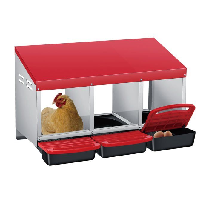 Comparer les prix de Pondoir pour Poules Nichoirs 3 cases avec perchoir et Triple bac de recyclage des œufs- Antirouille /Étanche/ Ventilé -Rouge
