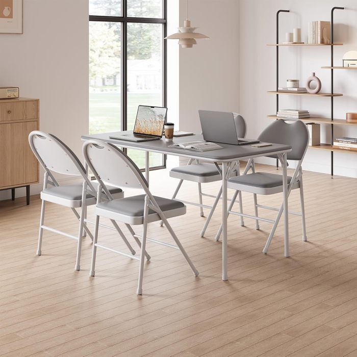 Lot de 6 chaises pliantes en similicuir avec cadre en métal et siège rembourré jusquà 150 kg GRIS