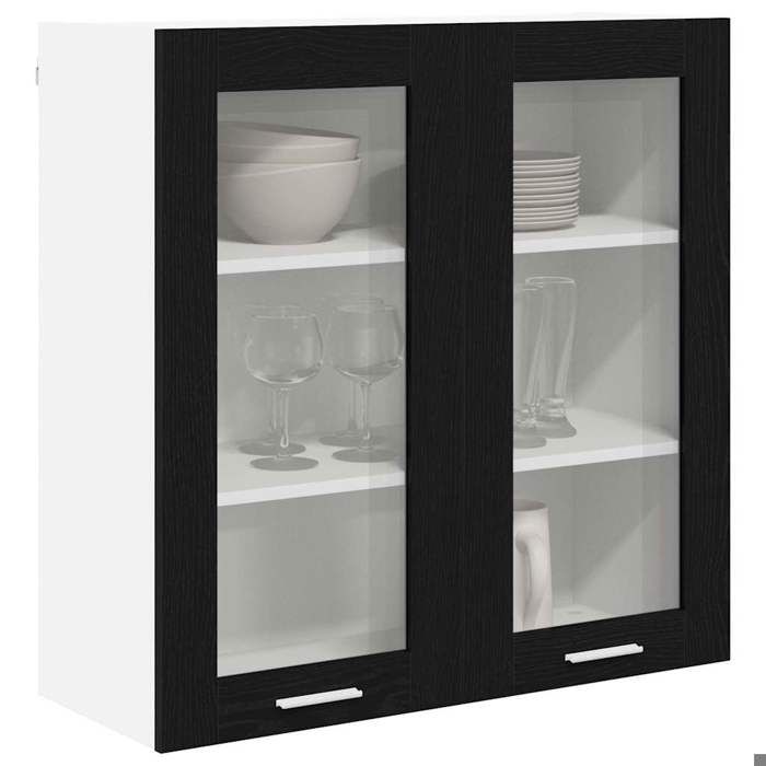 (NEW 2026)Noir Placard/Armoire Haut - Armoire suspendue - CLOUD - Cabinet de cuisine - Chêne noir 80x31x80 cm - Bois dingénierie 18