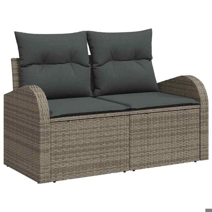 （SOLDES Dété）Canapé de jardin - SHIELD Canapé dextérieur - Pour jardin - avec coussin Gris 124x62x69cm polyrotin 3710635