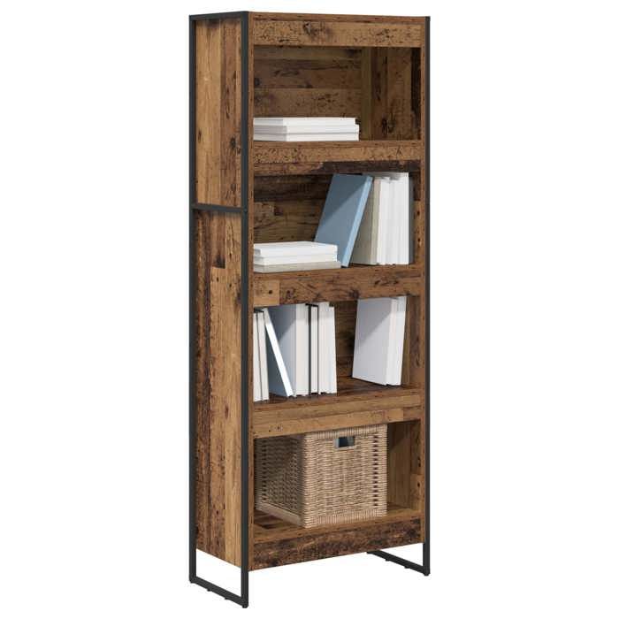 BEAU Bibliothèque de rangement - ZENCORE - Organisateur de Livre - Pour Séjour - Bois Ancien 80x30x155cm - Bois dingénierie LH17940