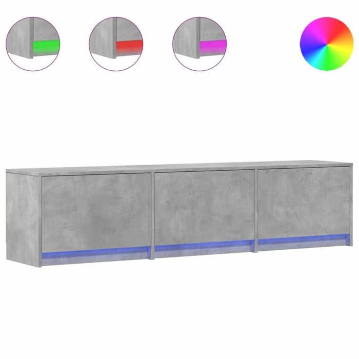 Support TV Gris - SWEETY®Organisateur TV - Design moderne avec LED - Armoire télé - Béton 165x34x40cm - bois dingénierie 6822024