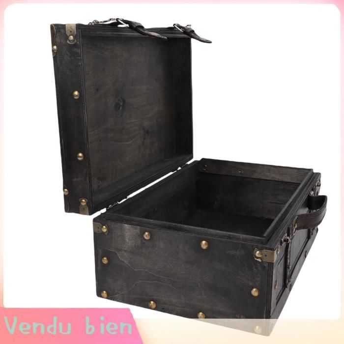 Garosa valise vintage Coffre de rangement Vintage avec poignée en cuir PU valise en bois pour la meuble bac Rétro Gris Grand