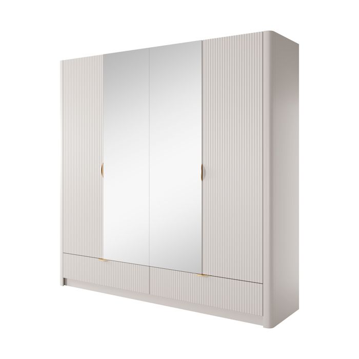 Armoire - Modèle 213 x 54 6 x 208 4 cm - Portes-miroirs - 2 tiroirs - 6 étagères - Tringle - Beige