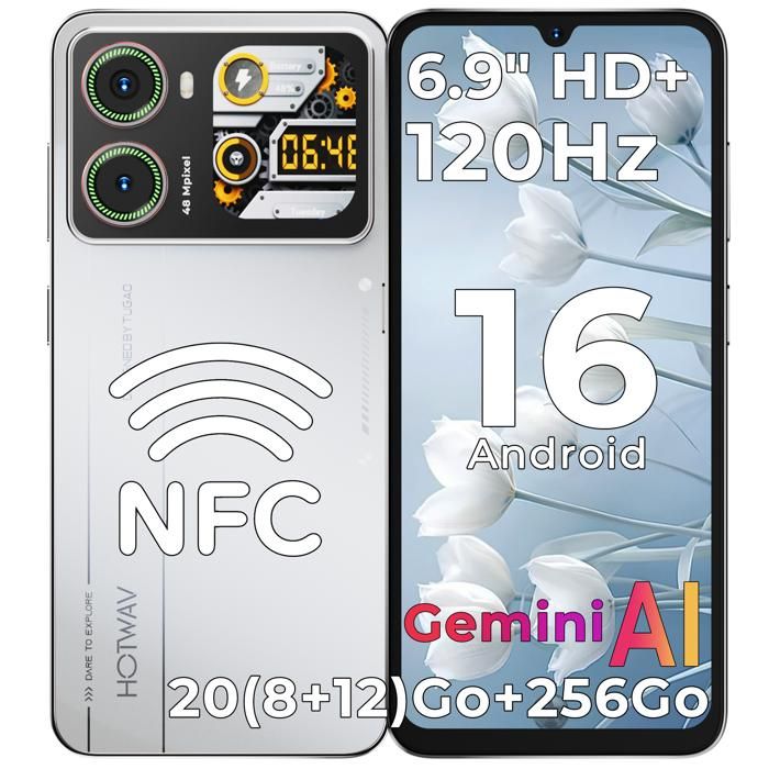 Smartphone-HOTWAV X100 GT-Cadeaux Summer-Écran 69 Pouces Dynamique Island-8+256Go-48MP Caméra-5160mAh-Android 16-NFC-Blanc