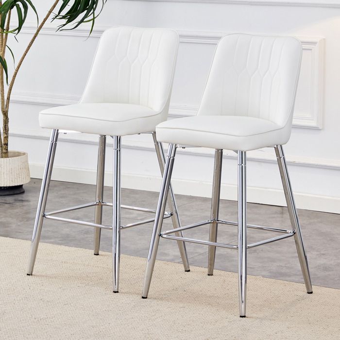 Lot de 2 Tabouret de bar Chaises de Bar avec Repose-Pieds Hauteur 100 cm rembourrés Dossier Blanc pour Cuisine Comptoir Bar
