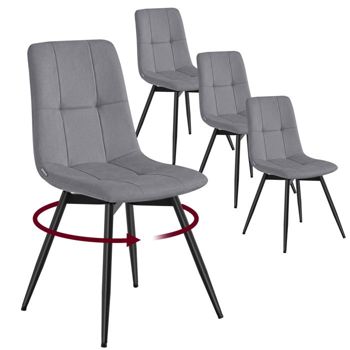 Chaises de Salle à Manger en Velours Lot de 4 Pivotantes à 360° Ergonomiques 43 x 52 x 83 cm Gris Chaises de Salle à Manger en Velours Lot de 4 Pivotantes à 360° Ergonomiques 43 x 52 x 83 cm Gris
