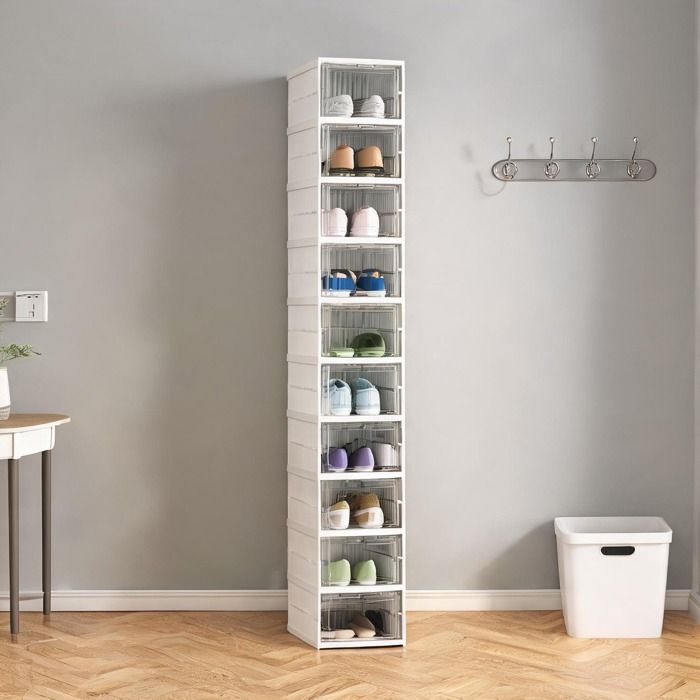 Meuble à chaussures pliable 8 étages blanc en plastique porte transparente