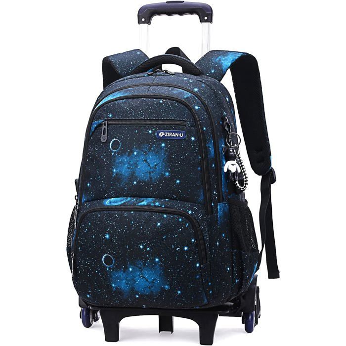 Cartable à roulettes garçon - Amythe - 6 roues silencieuses - Sac à dos amovible - Grande capacité 29 L