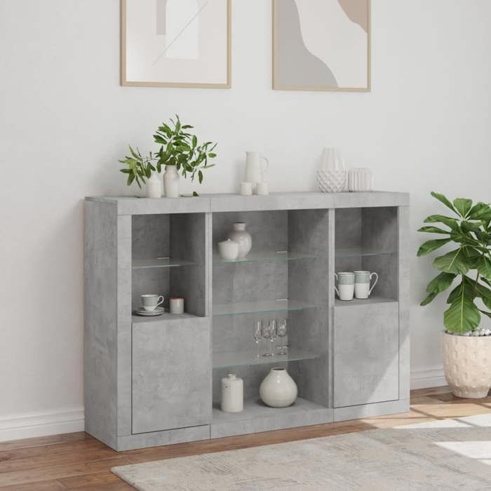 Meuble Rangement - HAOSHOP - Buffets avec lumières LED 3 pcs gris béton bois dingénierie&01_28375