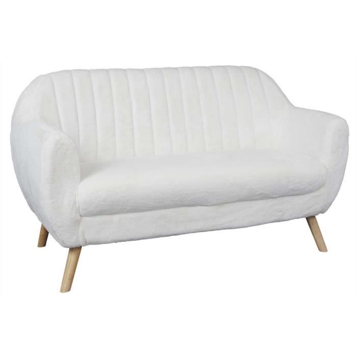 Canapé blanc en tissu polyester imitation fourrure Aurora 142 x 65
